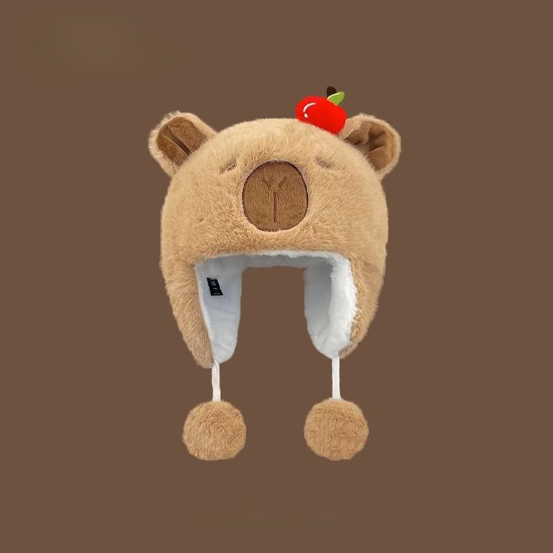 Cute Capybara Plush Winter Hat With Earmuffs For Girls Warmth And Windproof Comfort