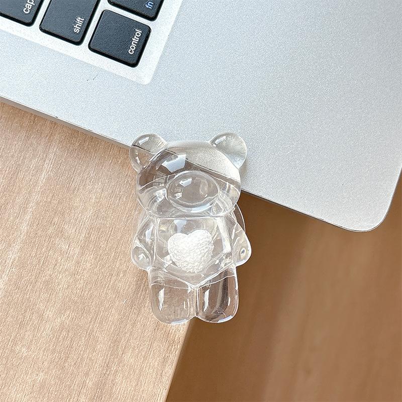 Transparent Solid Color Love Bear Mobile Phone Airbag Bracket Pasted Magnetic Telescopic Ring Desktop Bracket