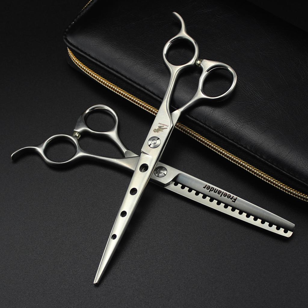 Dz Matte 7.0 Inch High-End Pet Beauty Scissors Head With Hole Fish Bone Reverse Tooth Scissors