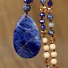 European Ethnic Blue Veined Stone Water Drop Pendant Necklace for Women - Hand-Knotted Natural Stone Sweater Chain Jewelry