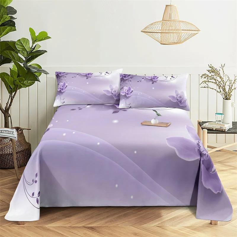 Beautiful Flower Digital Printing Polyester Bed Flat Sheet With Pillowcase Print Bedding Set