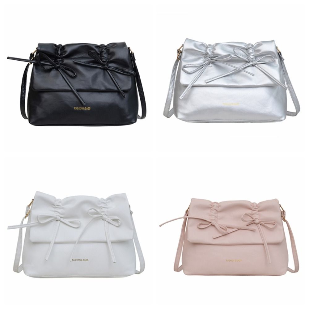 Sweet Y2K Bow Underarm bag Large Capacity Solid Tote Bag Ins PU Leather Shoulder Bag  Women