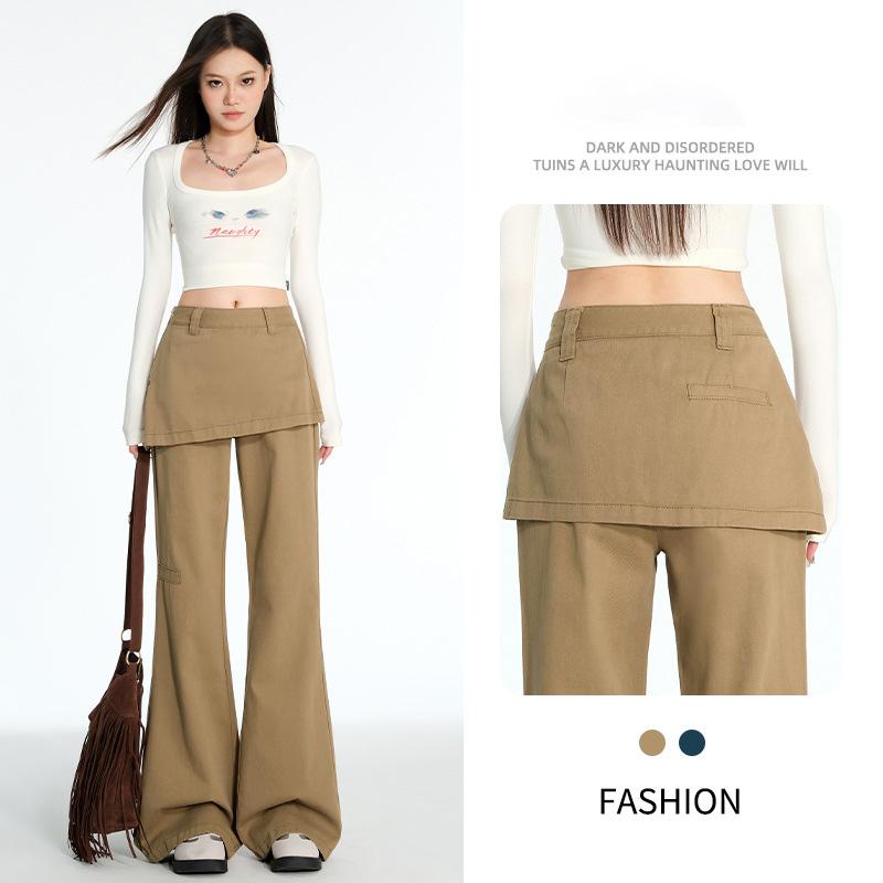 Autumn American Retro Fake Two Piece Design Slightly Spicy Casual Pants Women'S Loose Floor Pants