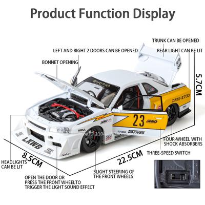 1:24 Skyline GTR-S15 F1 Safety Sports Car Model Toy Alloy Diecast Sound Light Racing Car Shock Absorption Vehicle Kids Gifts