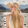 1pc Khaki Bow-Decorated Sun Hat Foldable Wide-Brim Straw Hat Minimalist Straw Cap