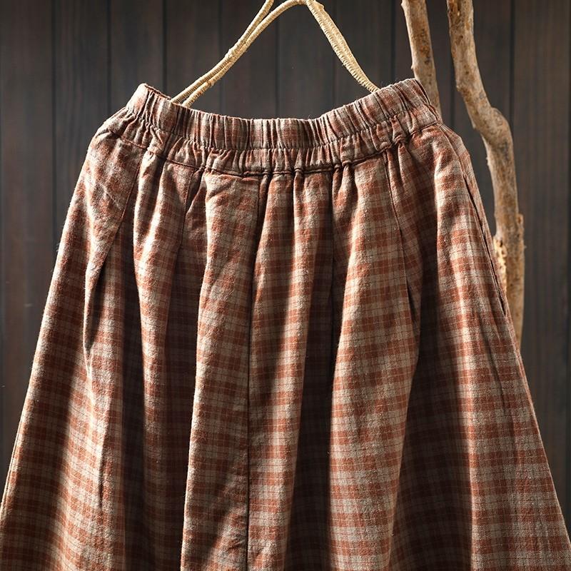 Johnature Women Plaid Skirts Elastic Waist Patchwork Lace Summer Female Casual Soft Skirts