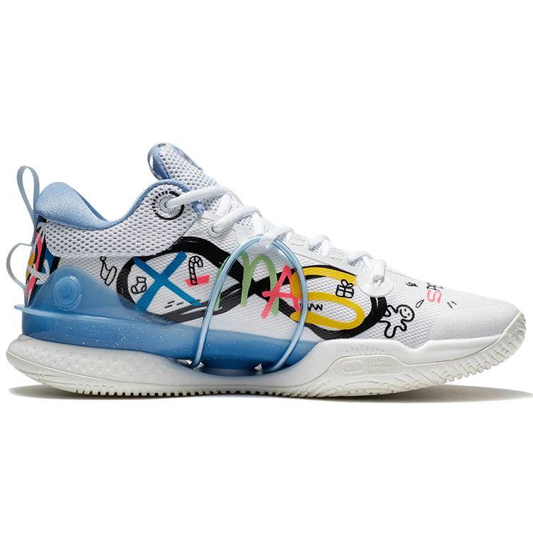 Li Ning Flash 8 Premium Christmas Shock Absorption Non-Slip Wear-Resistant Low-Top Basketball Shoes Men sneakers White Blue ABAT119-4