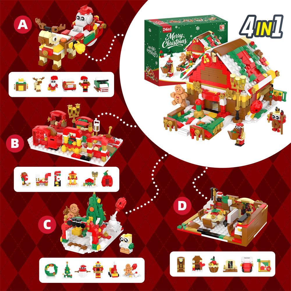 Customizable 24-Style Christmas Building Block Set: Santa Claus & Gingerbread Man Ornament