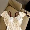 Women's Spicy Girl Two-Piece Floral Camisole T-Shirt with Bra Pads - Slimming Summer Short-Sleeve Top