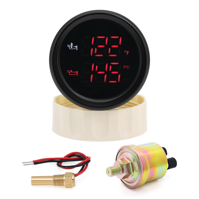 50~150 Celsius Oil Temperature Gauge + 0-10 Bar Oil Pressure Gauge 2 IN 1 Car Gauge with Sensor Red backlight for 12v/24v
