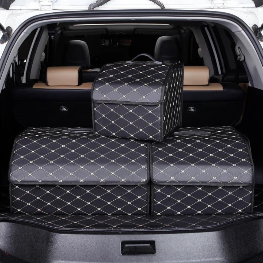 Car Trunk Organizer Box, Large Capacity, Auto Multiuse Tools, Storage Bag, Stowing, Tidying, Leather, Folding for Emergency
