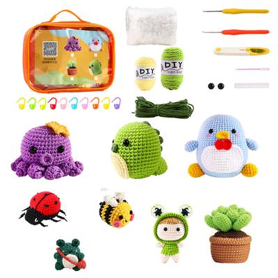 New Beginner Crochet Kit DIY Handmade Wool Animal Toys Knitting Material Bag with Crochet Hooks Yarn Children's Gifts