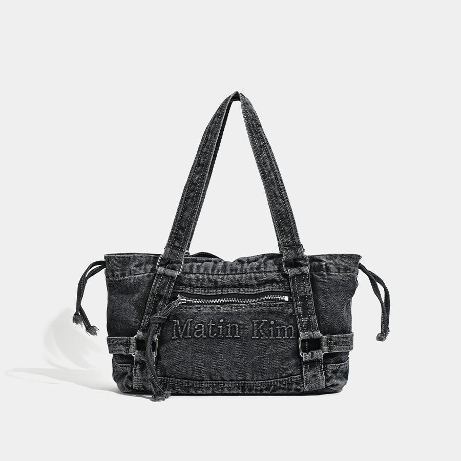 

Korean MK Cowboy Bag New Year Vintage Washed Cowboy Bag Moon Tooth Bag Single Shoulder Underarm Tote Bag for Women чорний
