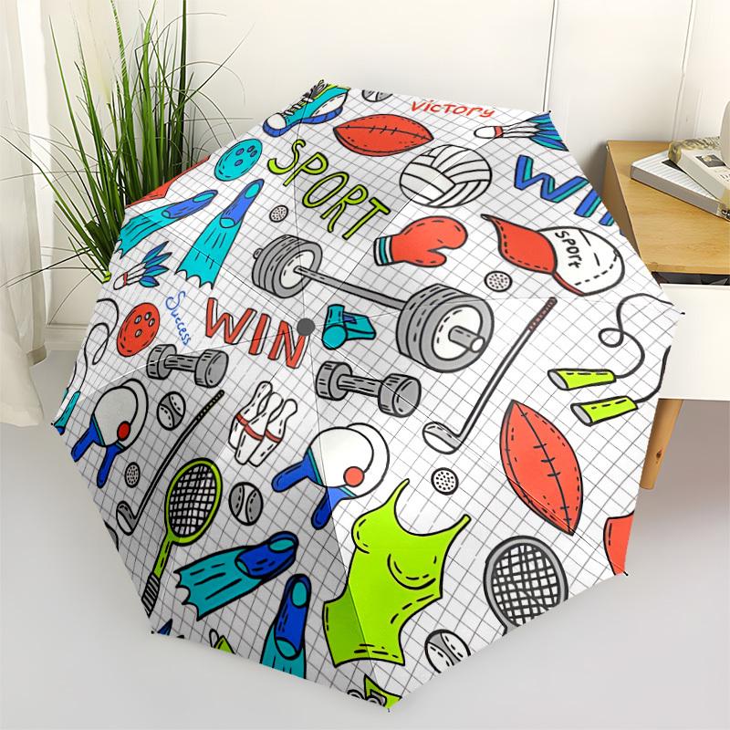 

1pc Sports Equipment Print Automatic Umbrella Portable Home Essential Umbrella, Iron Umbrella Structure Suitable for All Seasons yy251123111