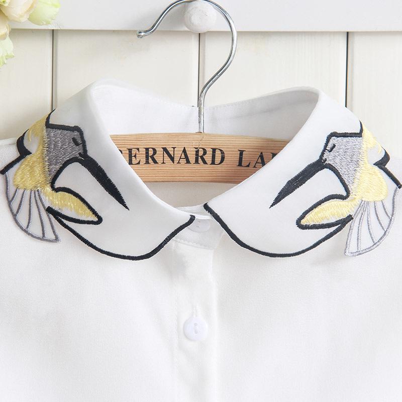 Versatile Kingfisher Embroidery Chiffon Collar - Korean Autumn/Winter Collection