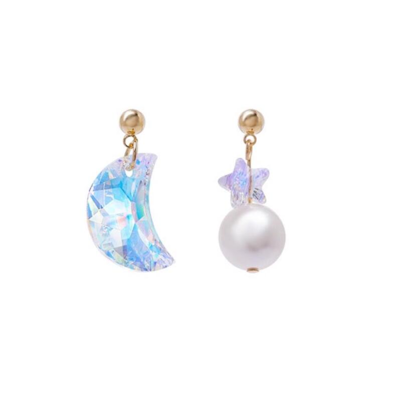 Nuver Earrings Bead Pearl Unbalanced Women's Crystal