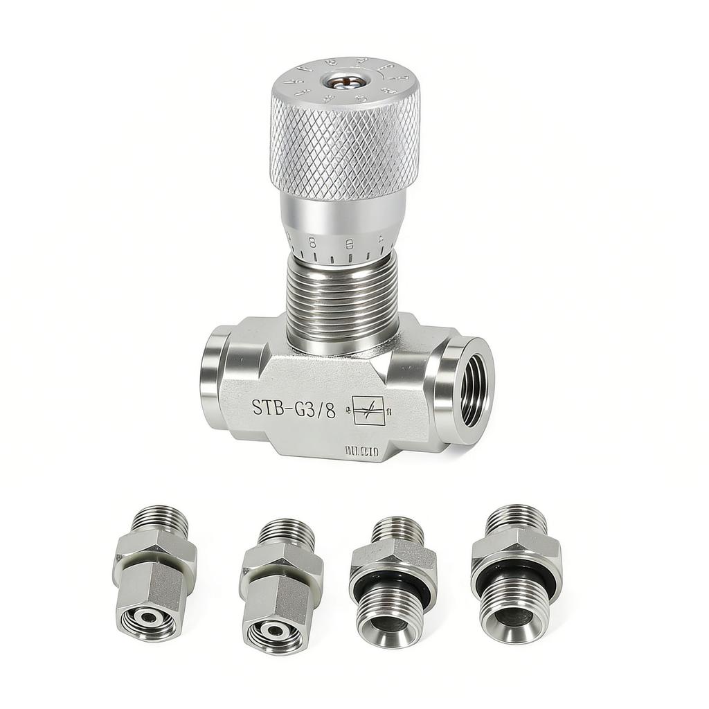 Hydraulic Flowrate Control Valve Fit for STB Series Mini Excavator 0.8-2 Ton 3/8in with M14 Connection Bidirectional for Cylinder Speed Control