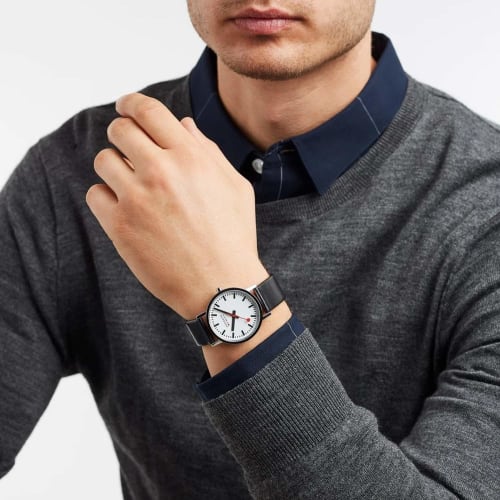 Mondaine Classic Men's Watch, White Dial, Black Leather Strap, A660.30314.11SBB, Officially Imported
