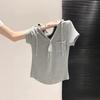 Reines Verlangen Kapuzen-V-Ausschnitt Kurzarm-T-Shirt Damen Sommer Neu Schlank und Dünn Schulterdesign Nischen-Oberteil