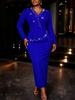 AOMEI Women Elegant Beaded Peplum Dress Long Sleeve V Neck Maxi Dresses for Church Party Special Occasions