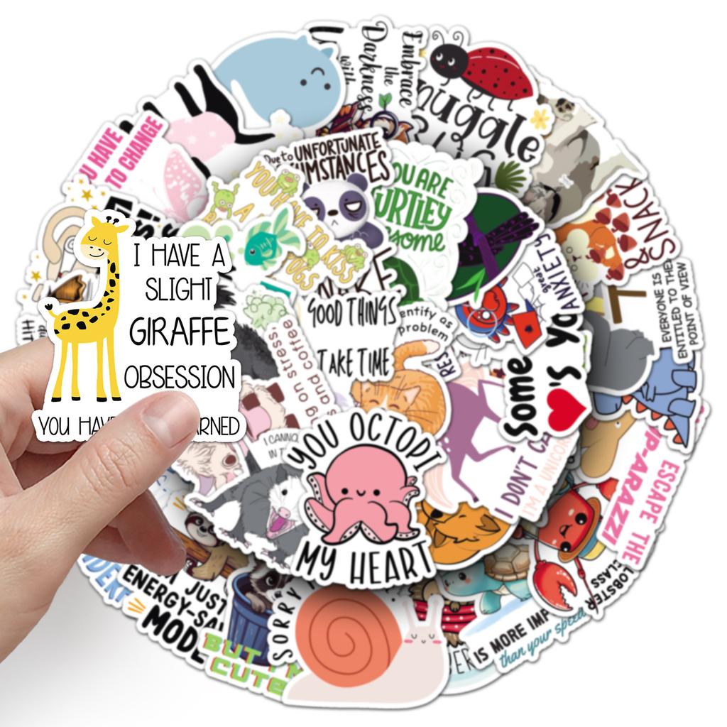 50 Animal Quotes Graffiti Stickers Personality Cartoon English Phrases Decorative Mobile Phone Case Suitcase Stickers