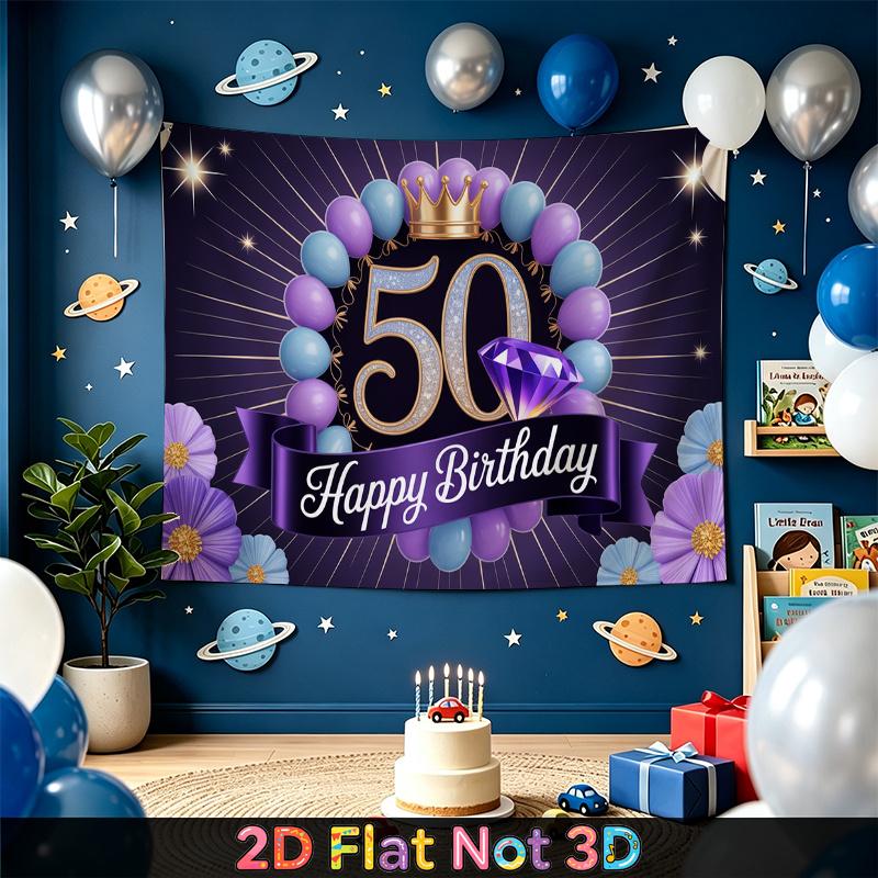Party Backdrop Birthday Crown Purple 50Th Photo Booth Background Front Door Decor
