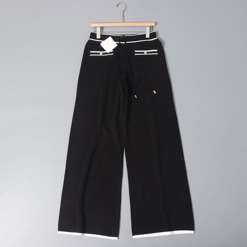 

American Style 2025 New Women Contrast Color Knit cardigan Set Contrast Color Knitting Cardigan Suit Black S