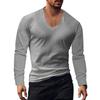 Men's Summer Long Sleeve Top Sun Protection Base Shirt Men's Large V-neck Solid Color Large Size Casual T-shirt Men