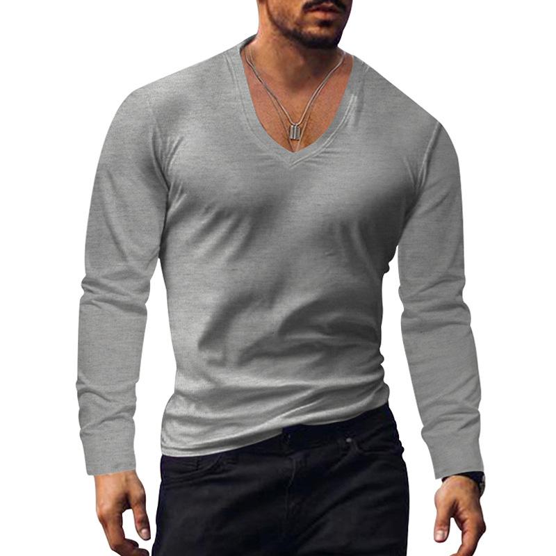Men's Summer Long Sleeve Top Sun Protection Base Shirt Men's Large V-neck Solid Color Large Size Casual T-shirt Men