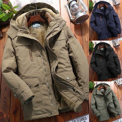Winter Men's Long  Plus Velvet Thick Hooded Jacket