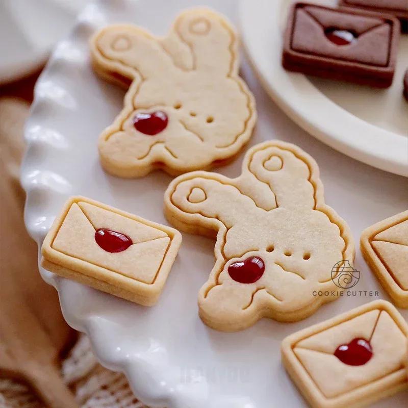 Happy Valentine's Day Cookie Cutter Cartoon Jam Envelope Heart Rabbit Biscuit Fondant Embosser Stamp Molds DIY Cakes Decorations