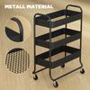 3-Tier Storage Trolley on Wheels, Rolling Utility Cart with Mesh Backets for Kitchen, Bathroom, Bedroom, Black