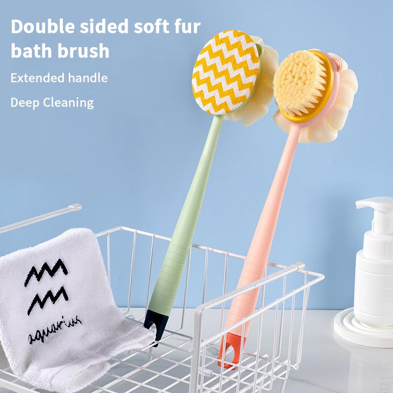 Double Sided Scrubbing Tool Bath Brush Long Handle Soft Fur Bath Brush Detachable Scrubbing Towel Strong Back Rubbing