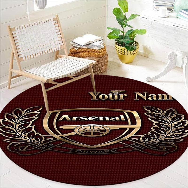 Arsenal F Custom Name Round Area Rug,Carpet Rug for Living Room Bedroom Sofa Playroom Decor,Non-slip Floor Mat