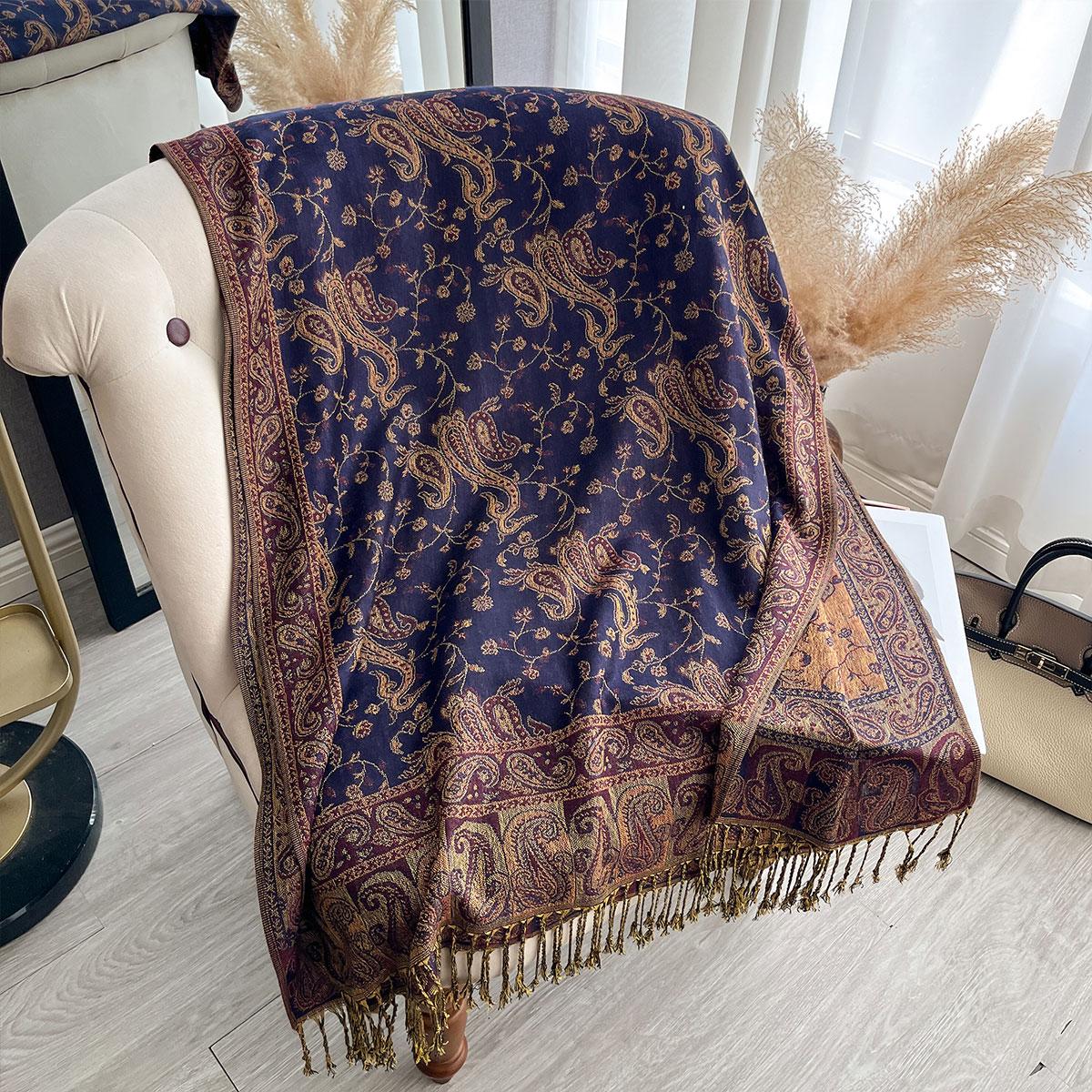 

2025 Богемия Пашмина Хиджаб Шарф Длинный Мусульманский Шаль Женский Фуляр Мягкий Тюрбан Головные Уборы Для Женщин Повязка на Голову Роскошный Бренд синий