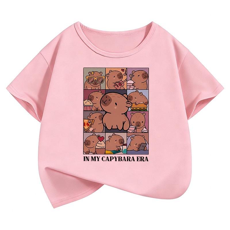 Kawaii Shirt Capybara Graphic Kids Tshirts Summer Short Sleeve Tees Cartoon Animal Boys Girls Clothes Tops Y2K Children T-shirt