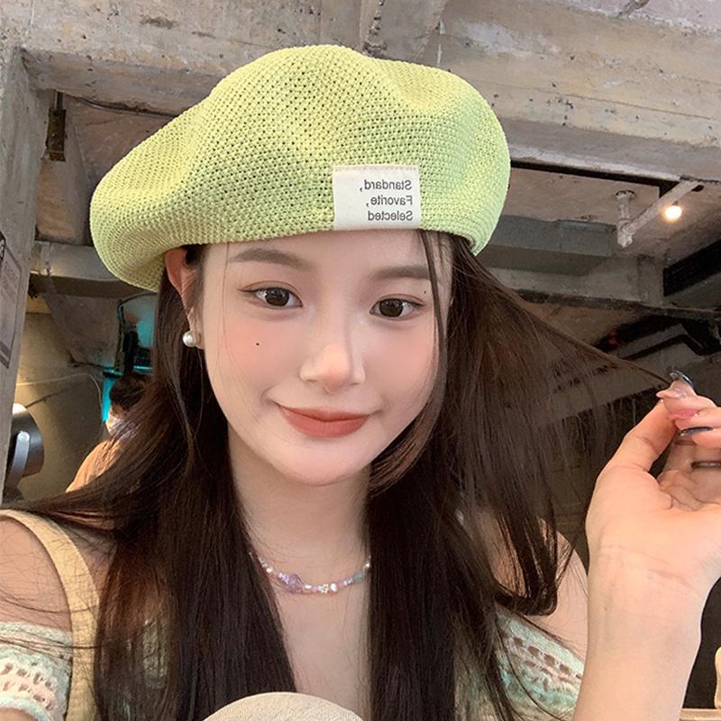 

Летний женский берет вязаный ажурный тонкий бутон шляпа дышащая шляпа японская модная шляпа художника one size зелёный