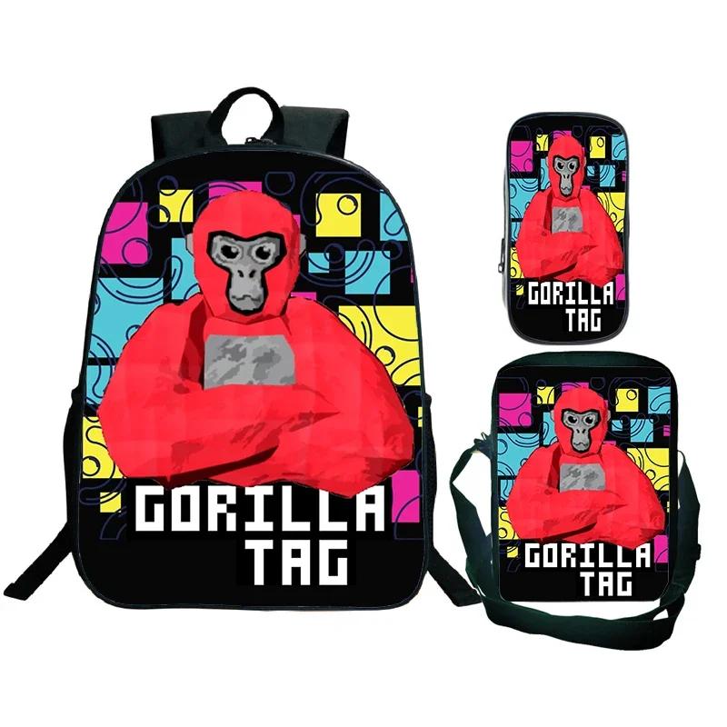 Spiel Gorilla Tag Druck Rucksack mit Umhängetasche Federmäppchen Jungen Lustiger Cartoon Schultasche Wasserdicht Kinder Schulrucksack 3er Set