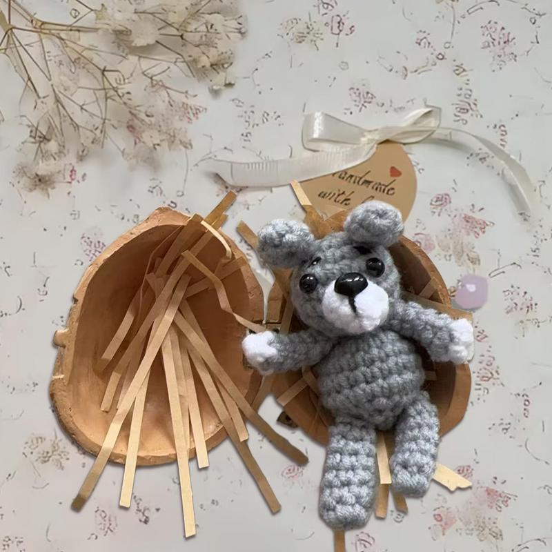 Crochet Animal Bunny Bear Knitted Animal with Heart Accessory Adorable Knitting Doll Funny Figurine Home Decor for Table