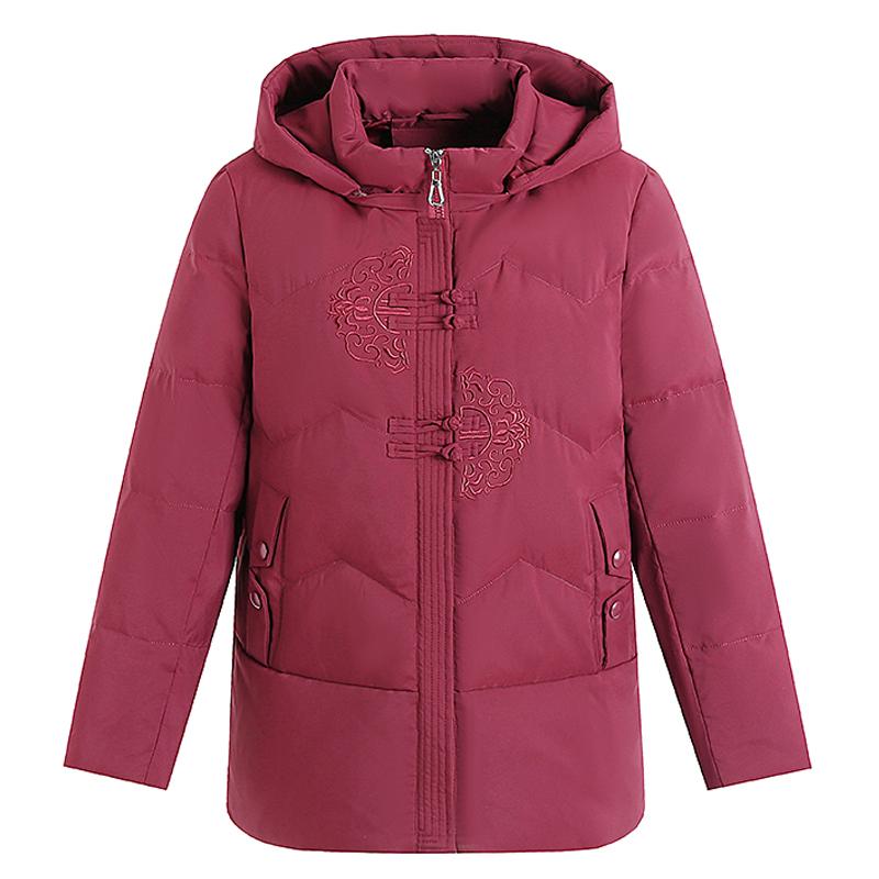 Winter Down Coats for Women Vintage Parkas Hooded Elegant Thick Warm Middle Age Women's Down Jackets Embroidery Outerwears