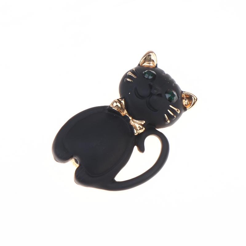 Vintage Lady Oil Dripping Black Cat Brooch Alloy Diamond Inlaid Cartoon Small Brooch  Accessory  Pin