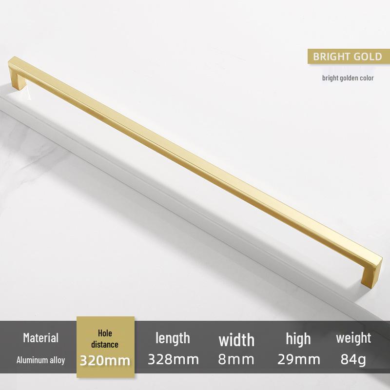 Square Bright Gold & Silver Kitchen Cabinet Handle - Modern Minimalist Black Aluminum Alloy Drawer & Wardrobe Handle
