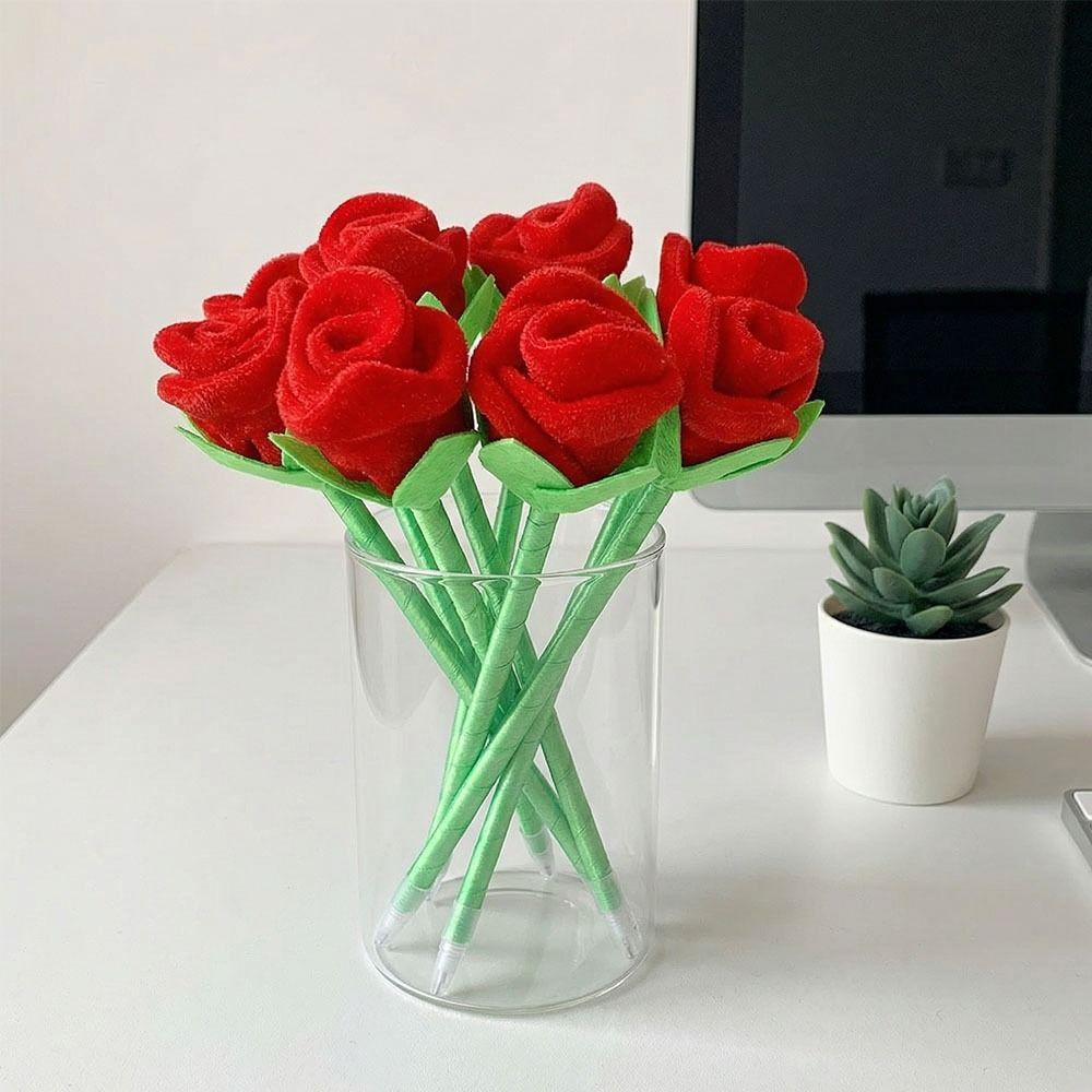 Smooth Writing Cute Cartoon Design Pens Valentine's Day Stuffed Rose Pens  Office Supplies