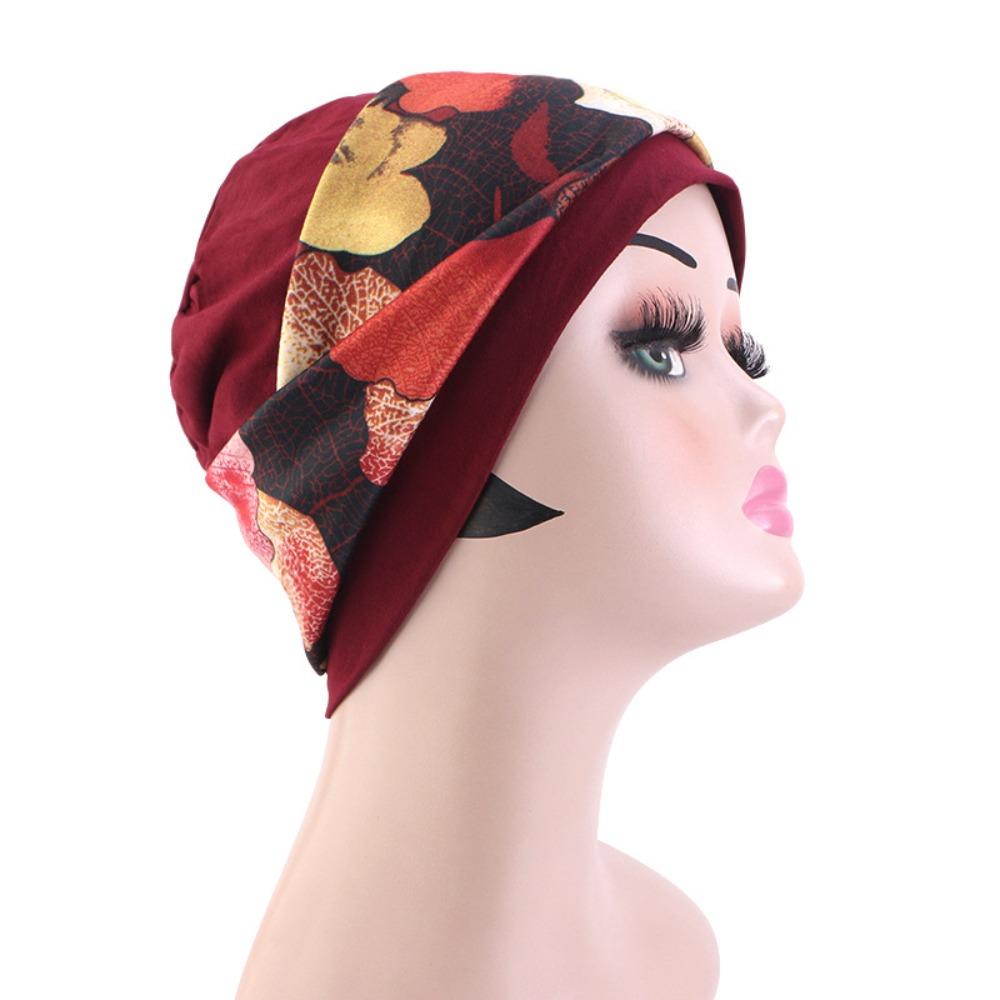 New Flower Print Bohemian Headband Hat Stretch Fabric Breathable Hair Care Cap Comfortable Flat Top Hood Women