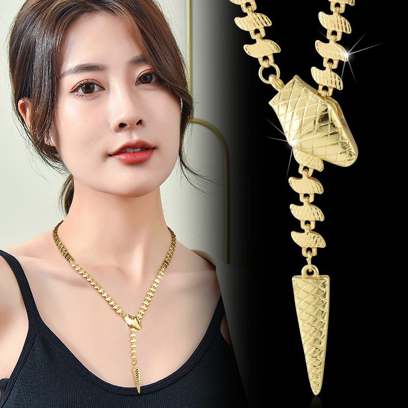 Elegant Stainless Steel Snake Chain Necklace For Women With Premium Titanium Pendant In Gold And Silver For 2024 Fashion Trends