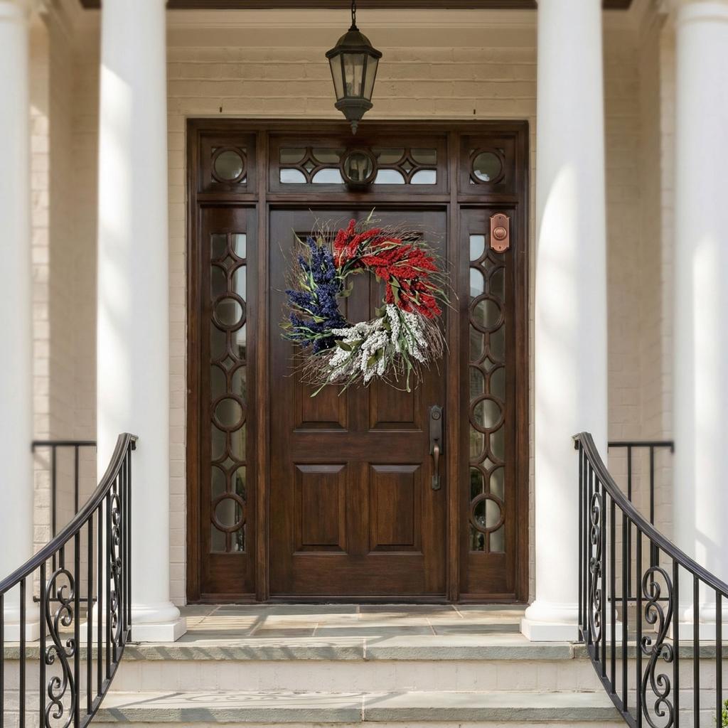 Patriotic Wreaths, Suitable For The Front Gate; 4th Independence Day Wreaths, Blue, And Red Wreaths, Suitable For Memorial Day And Veterans Day; Dec