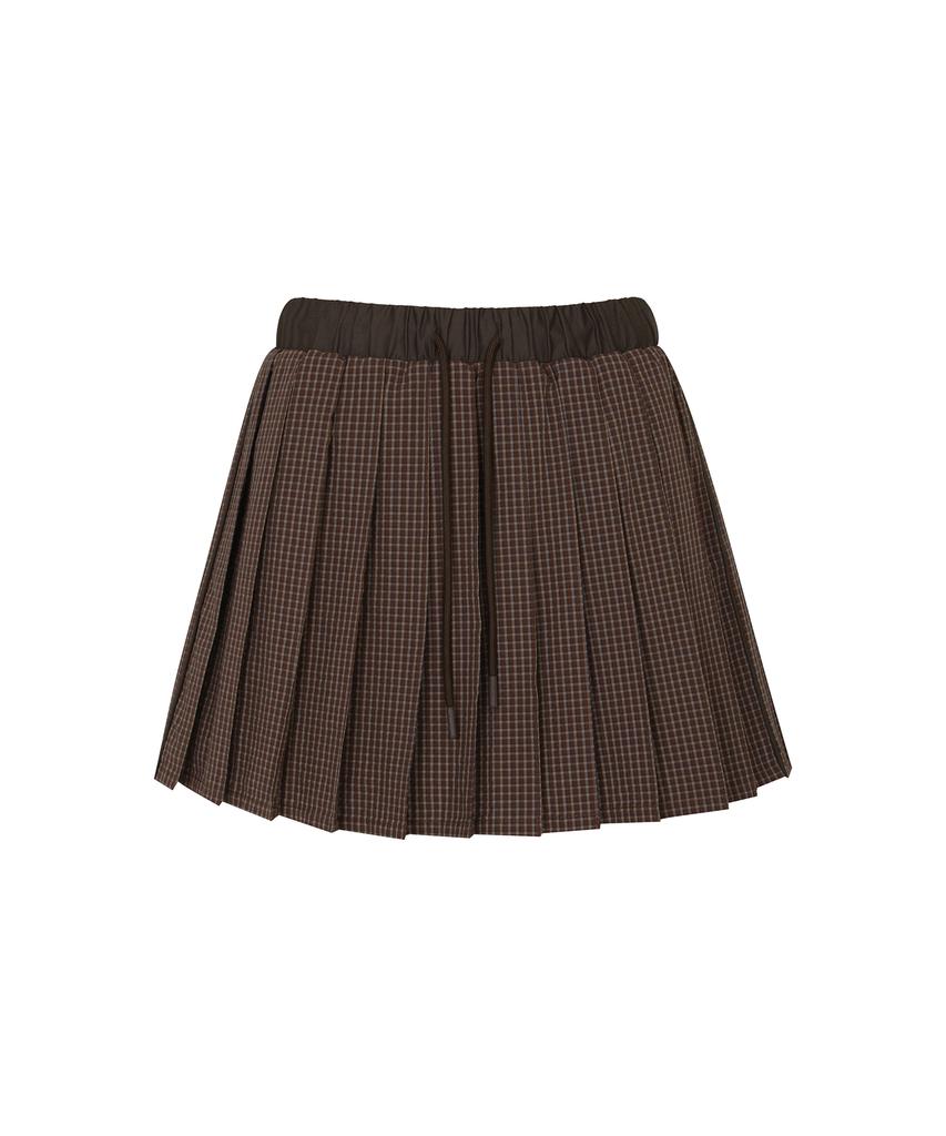 Peulleibu Pleated Drawstring Skirt W/Inner Pants_Mahogany Plaid