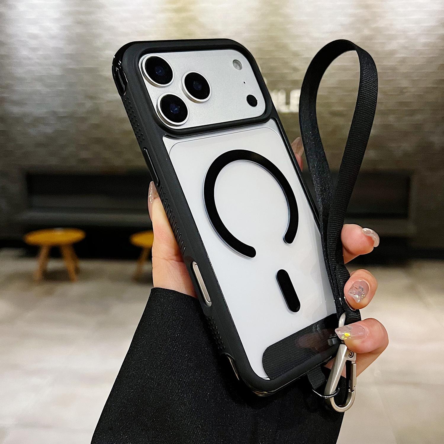 

For iPhone 17 Pro Max Case Compatible with MagSafe TPU PC Clear Phone Back Cover with Wrist Strap