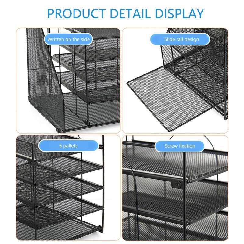 Bureau Papier Bestand Tray Organiser 5-Laags Metalen Bestand Brief Tray Met Boekenrek Ruimtebesparende Document Organiser Voor Kantoor