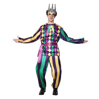 EraSpooky Mens Mardi Gras Jester Costume Deluxe Adult Clown Carnival Parade Outfits
